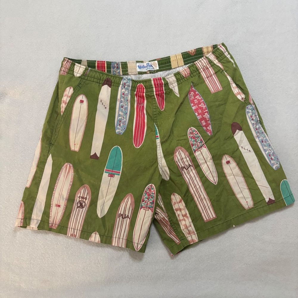 Reyn Spooner Water Prints Mens Green Surfboard Swim Trunks Board Shorts Medium